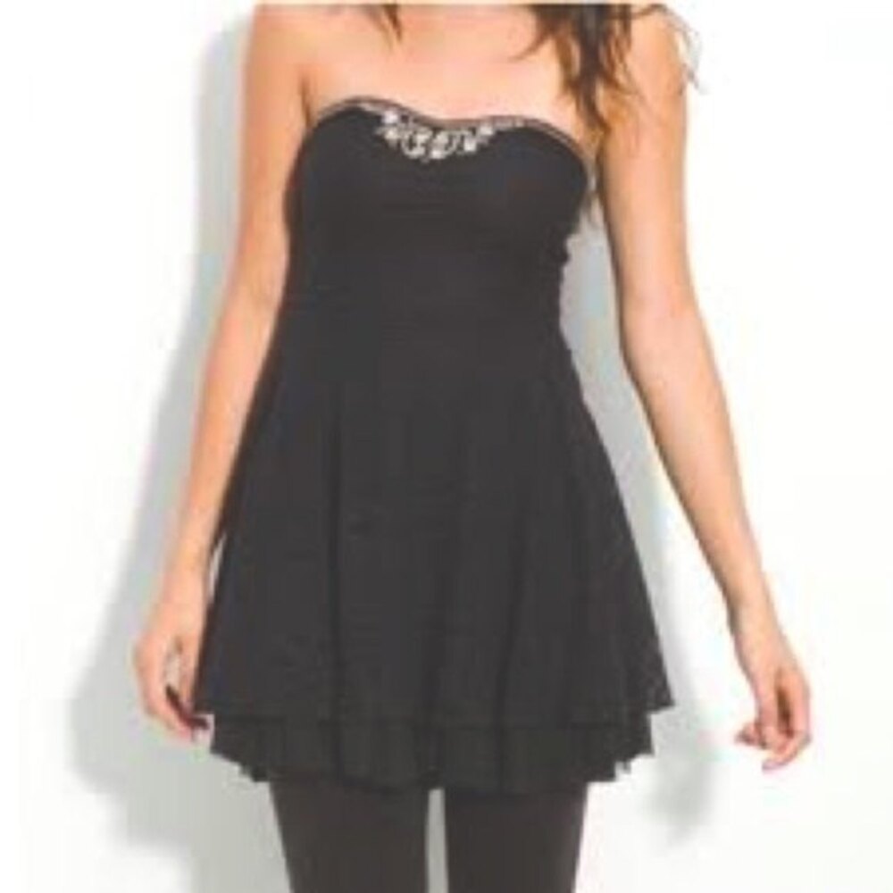 Free People Strapless Beaded Neckline Lace Dress - Picture 3 of 7